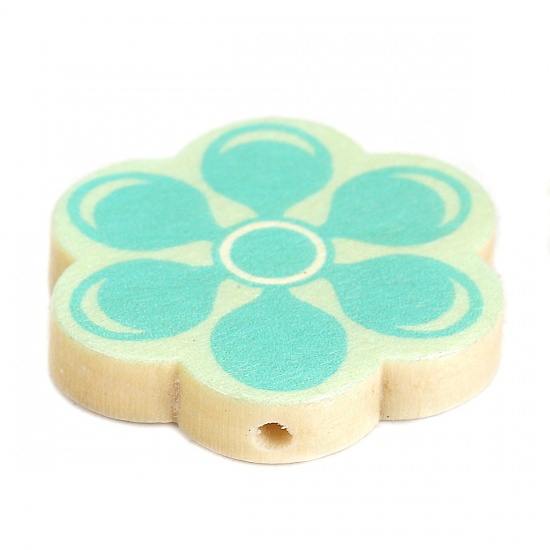 Picture of Wood Spacer Beads Flower Blue About 30mm x 27mm, Hole: Approx 2.2mm, 10 PCs