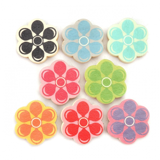 Picture of Wood Spacer Beads Flower Blue About 30mm x 27mm, Hole: Approx 2.2mm, 10 PCs