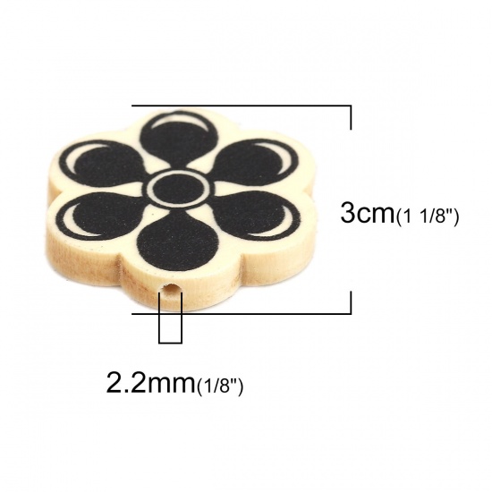 Picture of Wood Spacer Beads Flower Black About 30mm x 27mm, Hole: Approx 2.2mm, 10 PCs