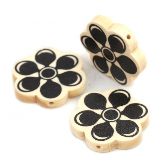 Picture of Wood Spacer Beads Flower Black About 30mm x 27mm, Hole: Approx 2.2mm, 10 PCs