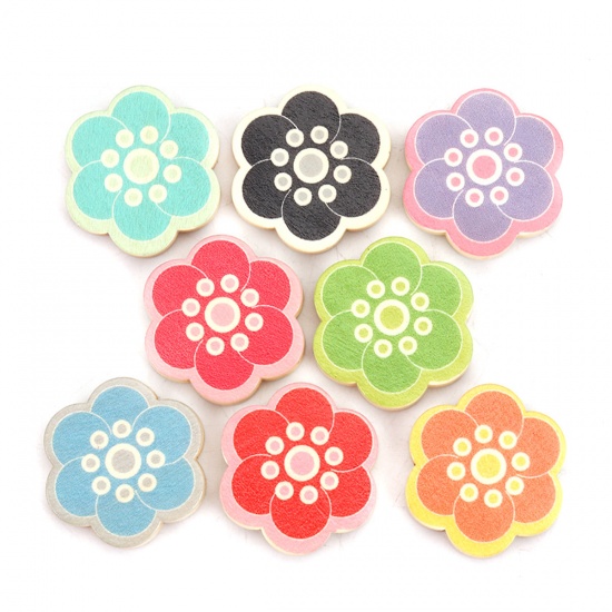 Picture of Wood Spacer Beads Flower Blue About 30mm x 28mm, Hole: Approx 2.1mm, 10 PCs