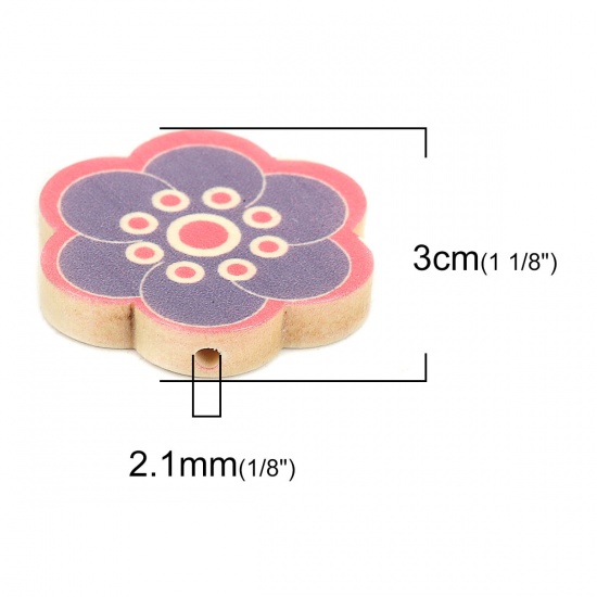 Picture of Wood Spacer Beads Flower Purple About 30mm x 28mm, Hole: Approx 2.1mm, 10 PCs