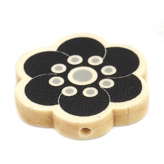 Picture of Wood Spacer Beads Flower Black About 30mm x 28mm, Hole: Approx 2.1mm, 10 PCs
