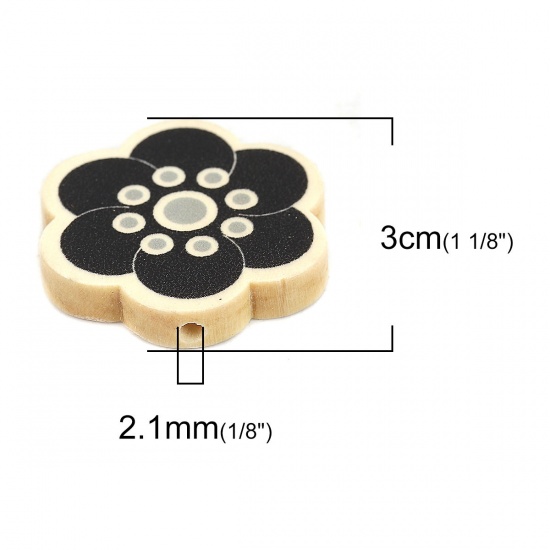 Picture of Wood Spacer Beads Flower Black About 30mm x 28mm, Hole: Approx 2.1mm, 10 PCs
