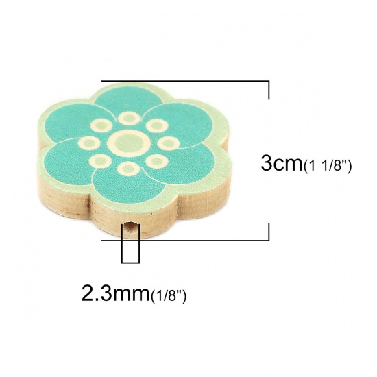 Picture of Wood Spacer Beads Flower Blue About 30mm x 28mm, Hole: Approx 2.3mm, 10 PCs
