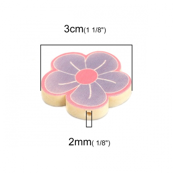 Picture of Wood Spacer Beads Flower Purple About 30mm x 30mm, Hole: Approx 2mm, 10 PCs
