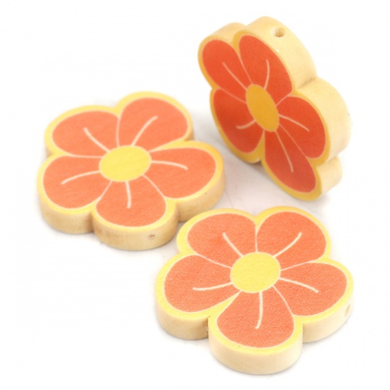 Picture of Wood Spacer Beads Flower Orange About 30mm x 30mm, Hole: Approx 2mm, 10 PCs