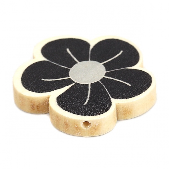 Picture of Wood Spacer Beads Flower Black About 30mm x 30mm, Hole: Approx 2mm, 10 PCs