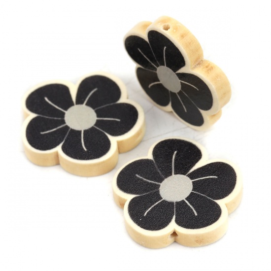 Picture of Wood Spacer Beads Flower Black About 30mm x 30mm, Hole: Approx 2mm, 10 PCs