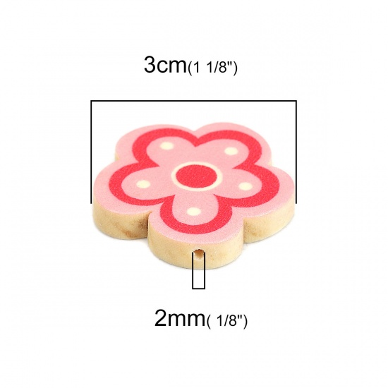 Picture of Natural Wood Spacer Beads Flower Fuchsia About 30mm x 29mm, Hole: Approx 2mm, 10 PCs