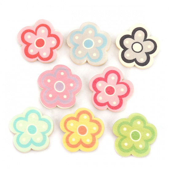 Picture of Natural Wood Spacer Beads Flower Fuchsia About 30mm x 29mm, Hole: Approx 2mm, 10 PCs