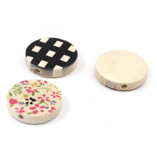 Picture of Wood Spacer Beads Flat Round At Random Mixed About 20mm Dia., Hole: Approx 1.9mm, 20 PCs