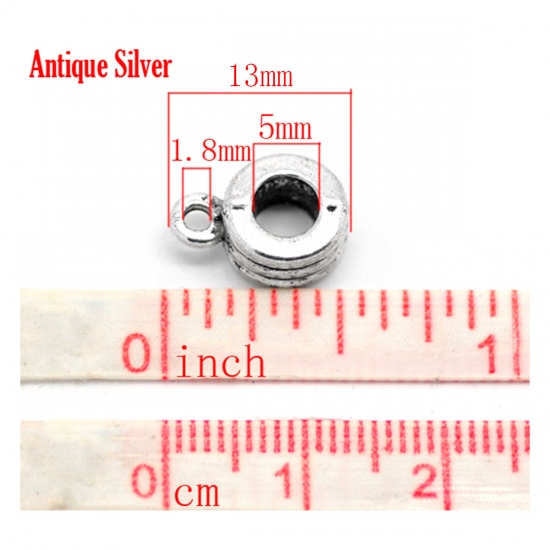 Picture of Zinc Based Alloy European Style Bail Beads Round Stripe Antique Silver Color Color Plated 13mm x 5mm, 20 PCs