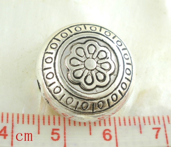 Picture of CCB Plastic Metalized Bubblegum Beads Round Antique Silver Color Flower Pattern About 20mm( 6/8") Dia. - 19mm( 6/8") Dia., Hole: Approx 2.2mm, 20 PCs