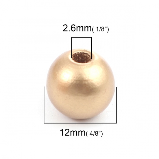 Picture of Wood Spacer Beads Round Golden About 12mm Dia., Hole: Approx 2.6mm, 100 Grams (Approx 185PCs)