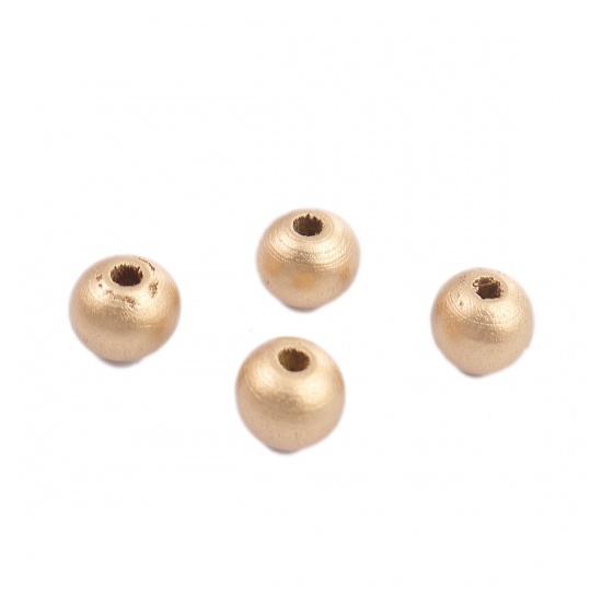 Picture of Wood Spacer Beads Round Golden About 10mm Dia., 100 Grams (Approx 330PCs)