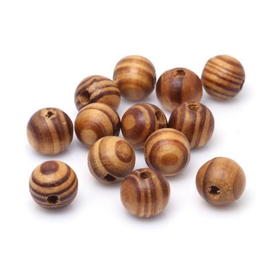 Bild von Holz Zwischenperlen Spacer Perlen Rund Kaffeebraun ca. 16mm D., Loch: ca. 4.3mm, 50 Stück