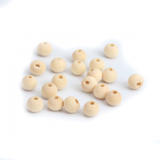 Picture of Hinoki Wood Spacer Beads Round Natural About 8mm Dia., Hole: Approx 2.1mm, 1000 PCs