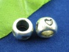 Image de Perles à Gros Trou au Style Européen en Alliage de Zinc Argent Vieilli Rond Cœur 8mm x 5mm, Trou: Environ 4.7mm, 40 Pcs