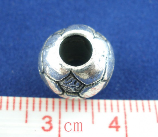 亜鉛合金 ヨーロッパ風 大穴ビーズ 銀古美 サッカー 11mmx 10mm 、 穴：約 4.6mm、 15 個 の画像