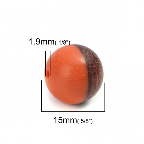 Immagine di Legno Separatori Perline Tondo Arancione Circa: 15mm Dia, Foro: Circa 1.9mm, 2 Pz
