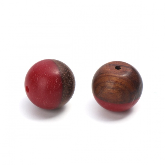 Picture of Resin & Wood Spacer Beads Round Red About 15mm Dia., Hole: Approx 1.9mm, 2 PCs