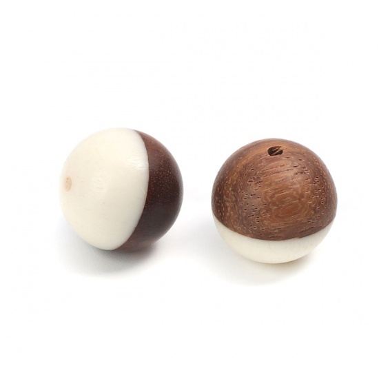 Picture of Resin & Wood Spacer Beads Round White About 15mm Dia., Hole: Approx 1.9mm, 2 PCs