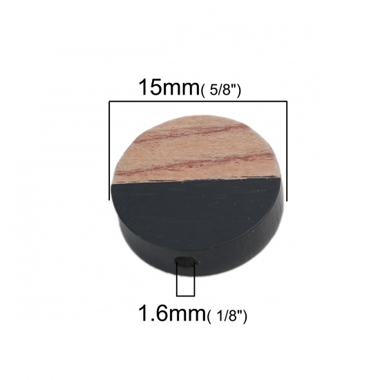 Picture of Resin & Wood Spacer Beads Round Black About 15mm Dia., Hole: Approx 1.6mm, 5 PCs