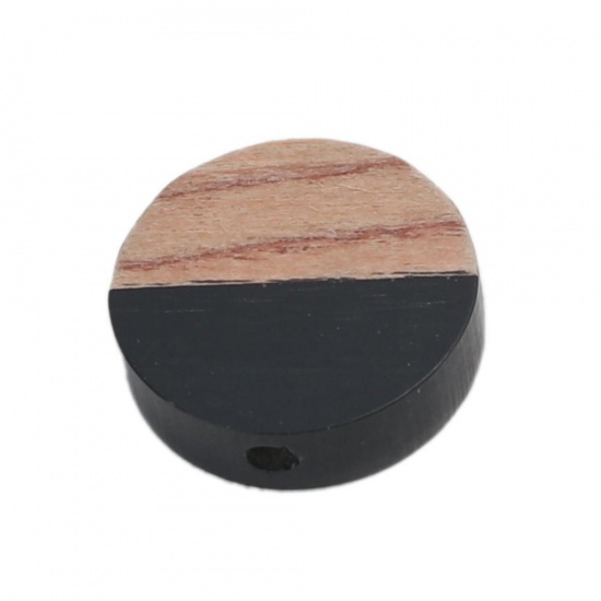 Picture of Resin & Wood Spacer Beads Round Black About 15mm Dia., Hole: Approx 1.6mm, 5 PCs
