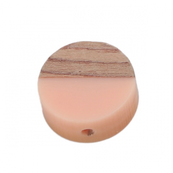 Picture of Resin & Wood Spacer Beads Round Peachy Beige About 15mm Dia., Hole: Approx 1.6mm, 5 PCs