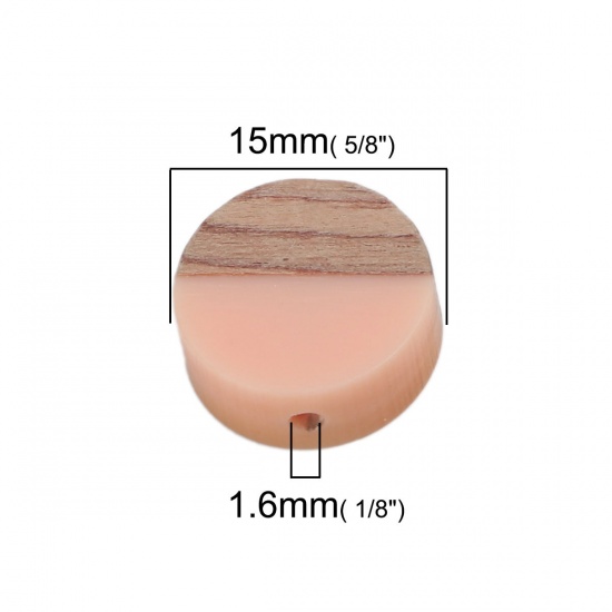 Picture of Resin & Wood Spacer Beads Round Peachy Beige About 15mm Dia., Hole: Approx 1.6mm, 5 PCs