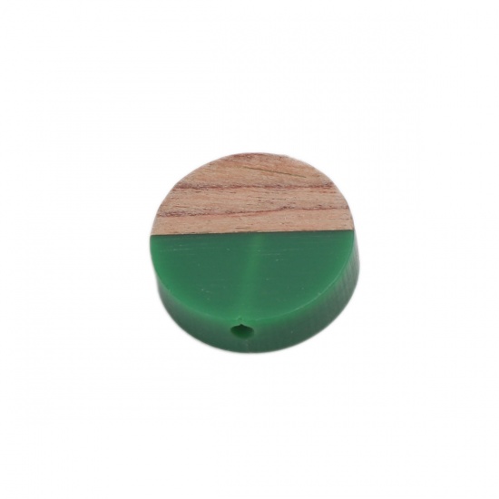 Picture of Resin & Wood Spacer Beads Round Green About 15mm Dia., Hole: Approx 1.6mm, 5 PCs