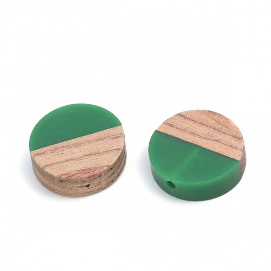 Picture of Resin & Wood Spacer Beads Round Green About 15mm Dia., Hole: Approx 1.6mm, 5 PCs