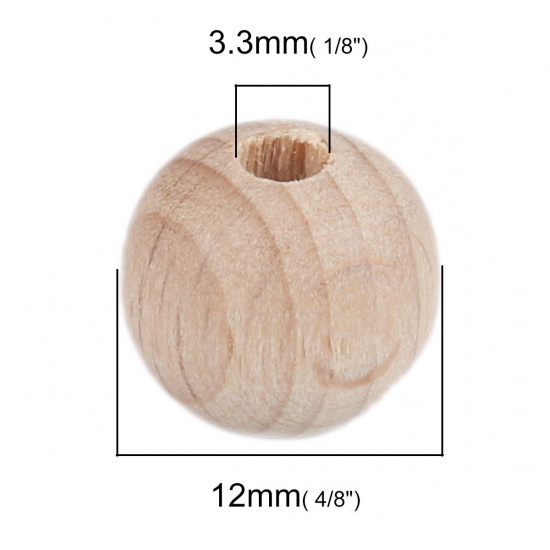 Picture of Beech Wood Spacer Beads Round Natural About 12mm Dia., Hole: Approx 3.3mm, 20 PCs