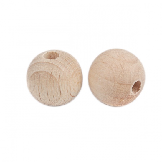 Picture of Beech Wood Spacer Beads Round Natural About 14mm Dia., Hole: Approx 4.1mm, 20 PCs