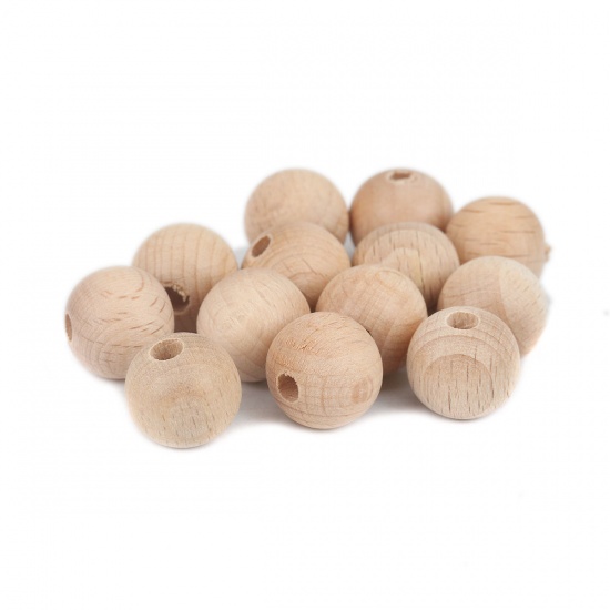 Picture of Beech Wood Spacer Beads Round Natural About 14mm Dia., Hole: Approx 4.1mm, 20 PCs