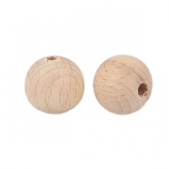 Picture of Beech Wood Spacer Beads Round Natural About 15mm Dia., Hole: Approx 3.6mm, 20 PCs