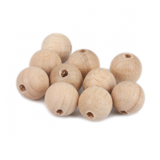 Picture of Beech Wood Spacer Beads Round Natural About 16mm Dia., Hole: Approx 4.3mm, 20 PCs