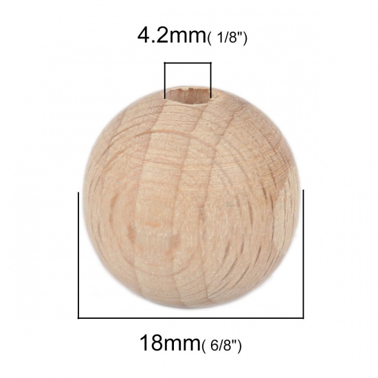 Picture of Beech Wood Spacer Beads Round Natural About 18mm Dia., Hole: Approx 4.2mm, 20 PCs