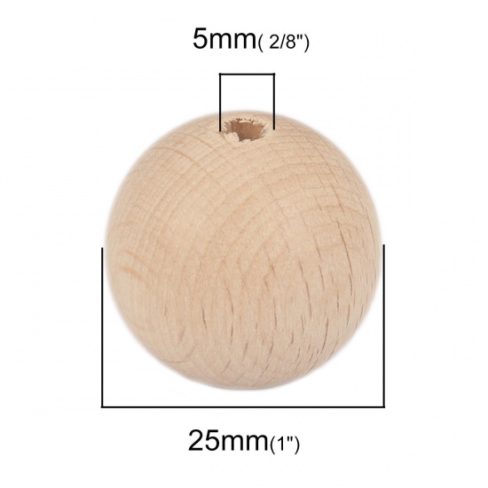 Picture of Beech Wood Spacer Beads Round Natural About 25mm Dia., Hole: Approx 5mm, 10 PCs