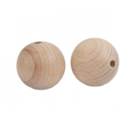 Изображение древесина бука Бусины Круглые, Естественный цвет 30мм диаметр, Отверстие:примерно 5мм, 10 ШТ