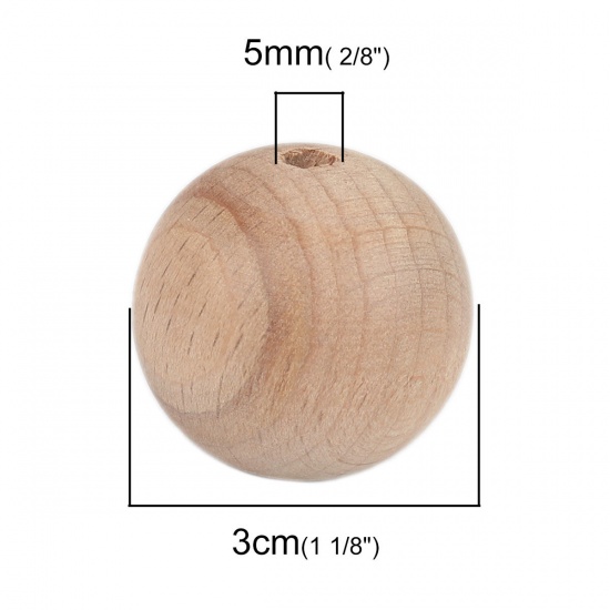 Picture of Beech Wood Spacer Beads Round Natural About 30mm Dia., Hole: Approx 5mm, 10 PCs
