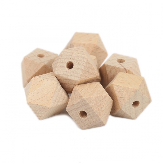 Picture of Beech Wood Spacer Beads Octagon Natural About 18mm x 18mm, Hole: Approx 4mm, 10 PCs