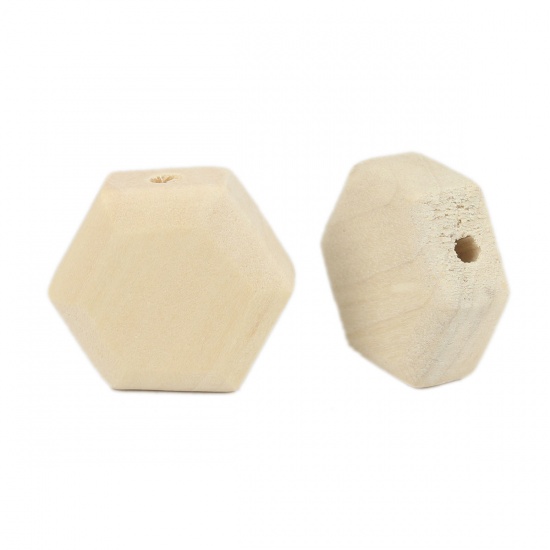 Picture of Wood Spacer Beads Hexagon Natural About 23mm x 21mm, Hole: Approx 2.9mm, 10 PCs