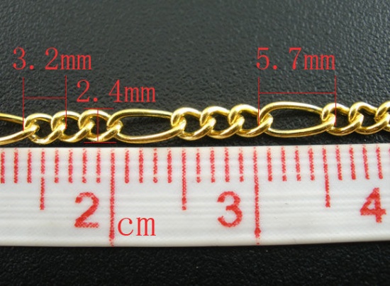 Picture of Alloy 3:1 Figaro Link Curb Chain Findings Gold Plated 6x3mm(2/8"x1/8") 3x2mm(1/8"x1/8"), 8 M