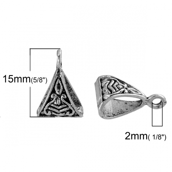 Picture of Zinc Based Alloy European Style Bail Beads Triangle Carved Pattern Antique Silver Color 15mm x 10mm, 50 PCs