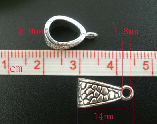 Immagine di Lega di Zinco Stile Europeo Perline Bails Triangolo Polka Dot Argento Antico 14mm x 7mm, 50 Pz