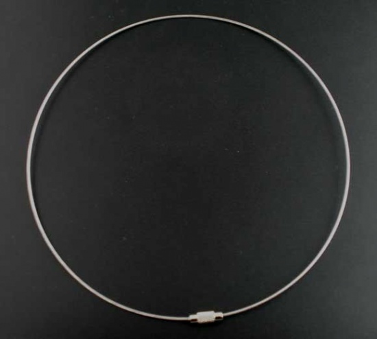 Bild von Stahldraht Choker Halskette Ringförmig Grau mit Schraubverschluss 46cm lang, 10 Stücke