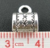 Immagine di Lega di Zinco Stile Europeo Perline Bails Cilindrico Intagliato Argento Antico 8mm x 6mm, 100 Pz