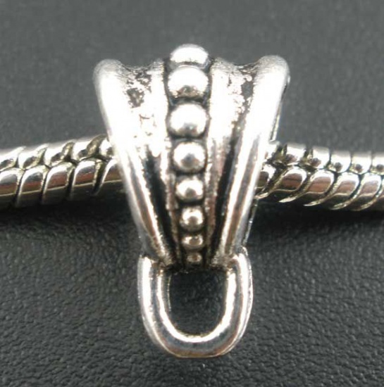 Picture of Zinc Based Alloy European Style Bail Beads Triangle Dot Antique Silver Color 15mm x 9mm, 50 PCs